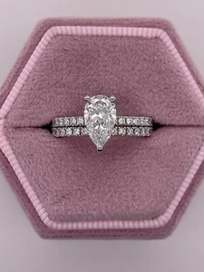 2Ct Pear Cut Lab Created Diamond Women's Bridal Ring Set 14K White Gold Plated - Picture 1 of 3