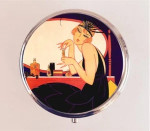 Flapper Perfume Bottle Pill Box Case Pillbox Holder Trinket Travel Art Deco Glam - Picture 1 of 3