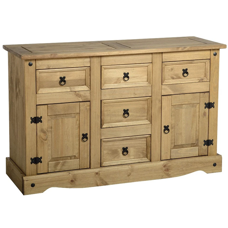 Seconique CORONA Distressed Mexican Pine 2 Door 5 Drawer Sideboard