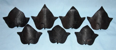 Lot of 7 Custom Forged Metal Cabinet Door Furniture Pulls Knobs Leaf Shape Cover