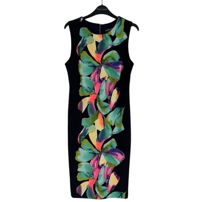 NOVO Vestido Bainha Frank Lyman Preto Marinho Padrão Floral Sem Mangas Tamanho 6 Novo com etiquetas - Imagem 1 de 4