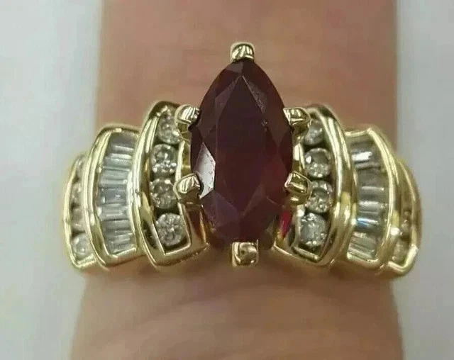 2.4Ct Marquise Lab Created Garnet Cluster Engagement Ring 14k Yellow Gold Plated - Image 1 of 4