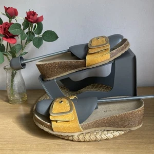 Ladies Next Mustard Colour Open Toe Leather Mules Size UK4 EU37 - Picture 1 of 15