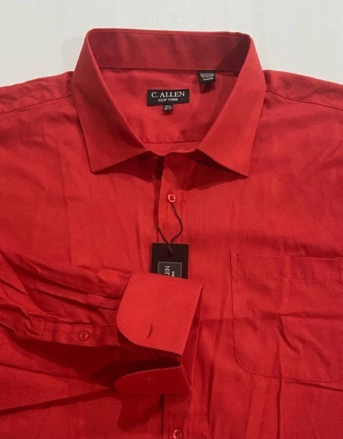 Camisa social masculina manga longa C. Allen NY tamanho 20.5 36/37 5XL punho francês vermelha nova com etiquetas - Imagem 1 de 4