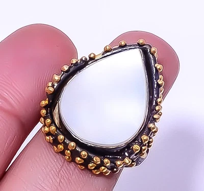 Mother Of Pearl 925 Sterling Silver Two Tone Gold Plated Ring s.8 R7486-17 - Image 1 of 4