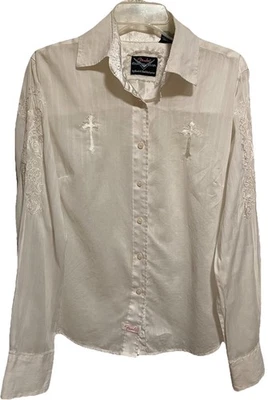 Fender by Rock and Roll Religion White Button Up Embroidered Mens Shirt Sz L - Image 1 of 4