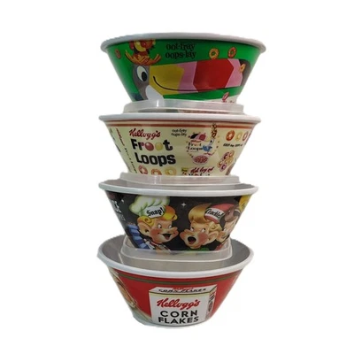 AMANTES DE CEREAIS! Conjunto de 4 tigelas colecionáveis de melamina Kellogg's Froot Loops e muito mais! - Imagem 1 de 4