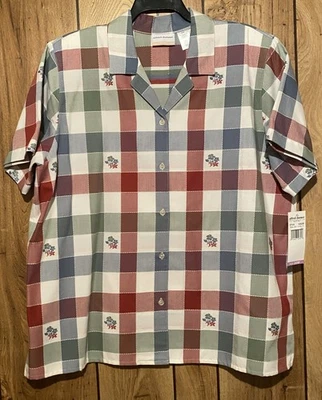 复古全新带标签 ALFRED DUNNER 20W 拼布刺绣衬衫上衣栗色绿色 — 第 1/4 张图片