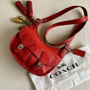 COACH Legacy Amanda Flap Shoulder Bag Crossbody Leather Coral Red Used Mint Item - Picture 1 of 17
