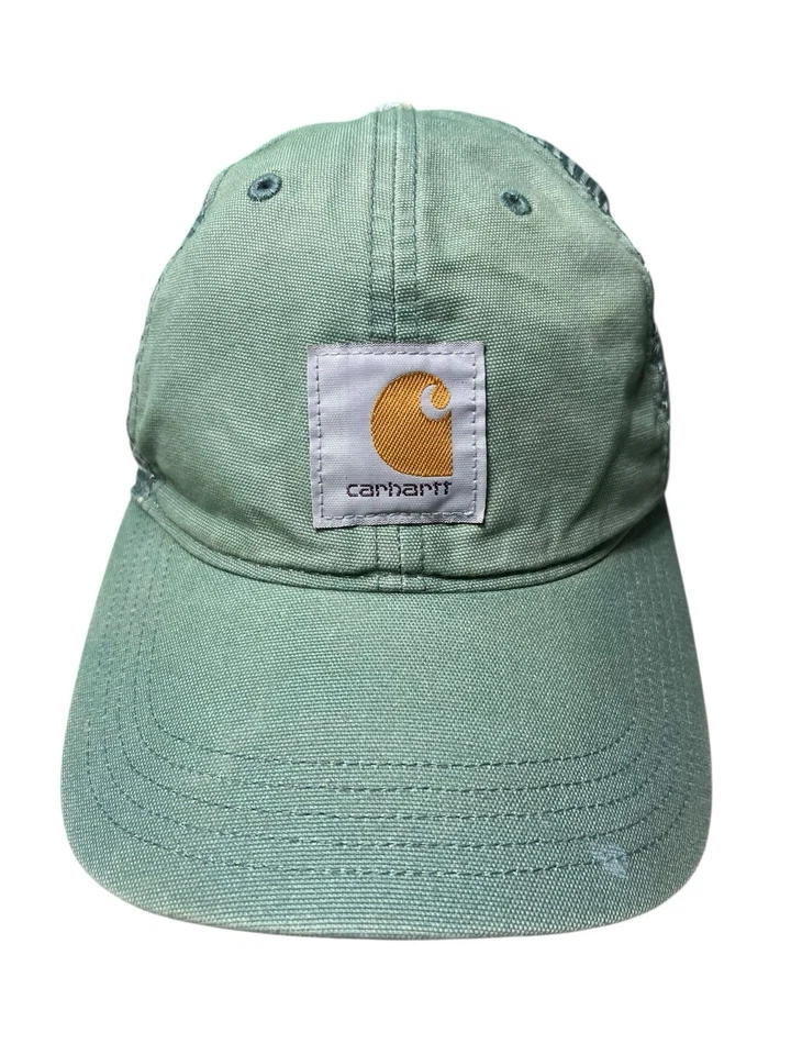 Gorra de trabajo Carhartt verde claro malla trasera ajustable - gorra de béisbol usada Trucker Foto 1 de 4