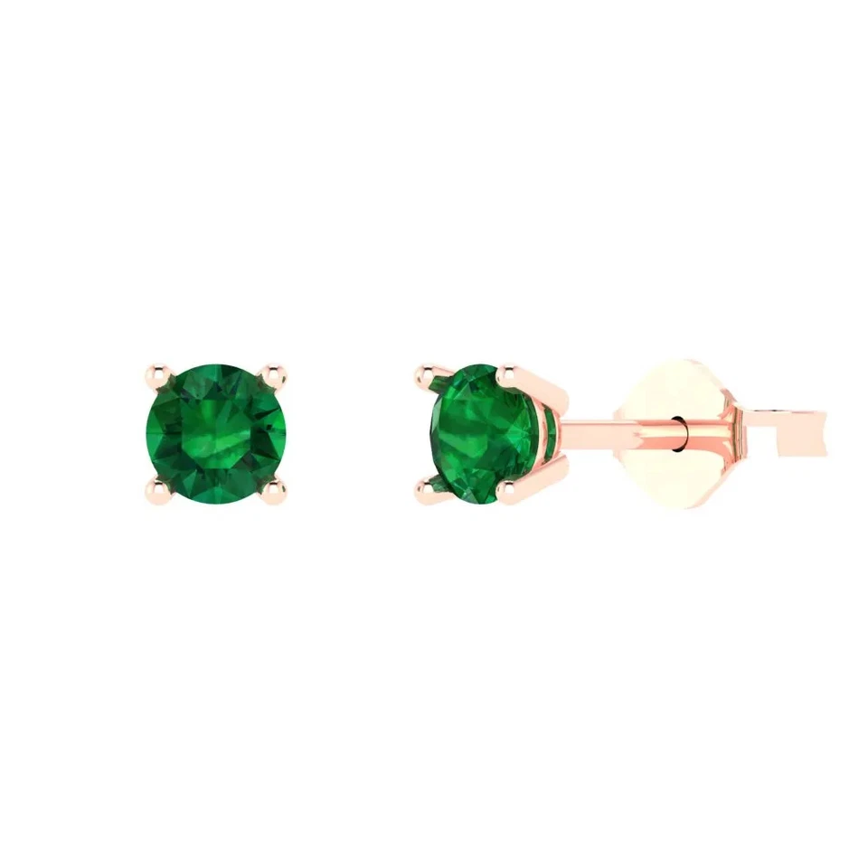 0.5 cttw Round Simulated Emerald Gold-Plated Push Back Stud Earrings for Women - Image 1 of 4