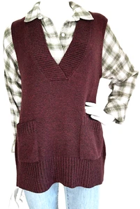 NWT COIN 1804 Sweater Vest V-Neck Pullover Pocket Split Side Seam Red S $90 - Picture 1 of 10