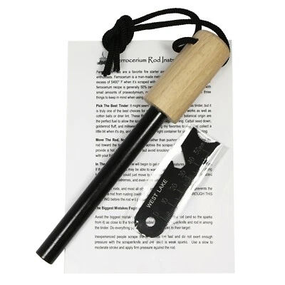 Ferrocerium Rod 5" x 1/2" Fire Starter w/ Handle and Steel Scraper Flint Striker - Image 1 of 4