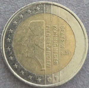Seltene 2 Euro MÜNZE 2001 NIEDERLANDE, Königin BEATRIX - Bild 1 von 2