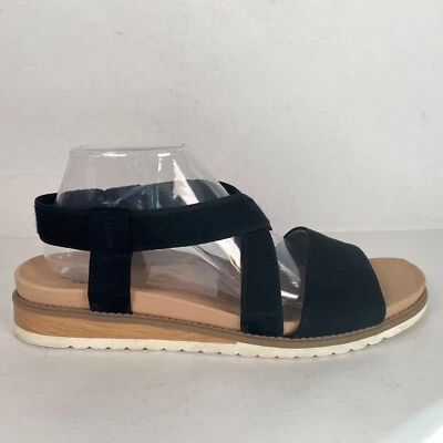 Sandalias de cuña Dr. Scholls Islander para mujer talla 10 M zapatos negros textiles con tiras Foto 1 de 4