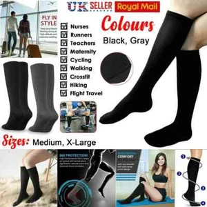 COMPRESSION FLIGHT SOCKS UNISEX MIRACLE TRAVEL ANTI SWELLING FATIGUE DVT SUPPORT - Picture 1 of 13