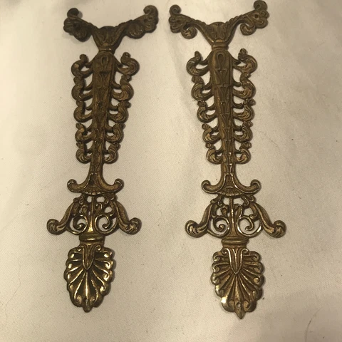 French Antique Gild Brass Furniture Pediments Decorative Applique Hardware Gold Cover
