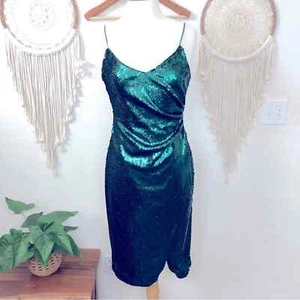 Black halo emerald green sequin holiday party knee length dress size 8 - Picture 1 of 7