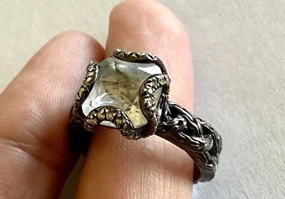 Anillo John Hardy Plata Ennegrecida Banda Tejida Diamante Cristal Talla 8 Foto 1 de 4