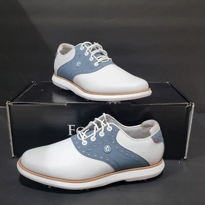 Footjoy FJ Traditions Golf Shoes Spikes Women's Size 6 M 97903 White And Blue - Image 1 of 4