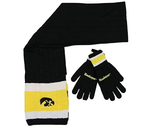 NCAA Iowa Hawkeyes Cold Weather Knit Scarf and Glove Set Cover