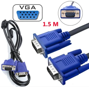 VGA CABLE 15 Pin MALE TO MALE PC LAPTOP COMPUTER CABLE 1.5 METER LEAD WIRE - Picture 1 of 9