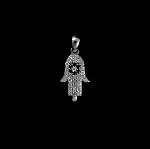 9ct White Gold Sapphire & Diamond "Hamsa Hand" Pendant (0.25ct) - Optional Chain - Picture 1 of 4