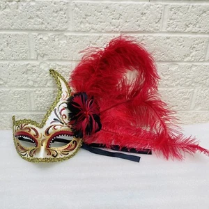 Pier 1 Imports Hand Painted Pink & Black Masquerade Mask Signed Italy Made • VG‼ - Picture 1 of 12