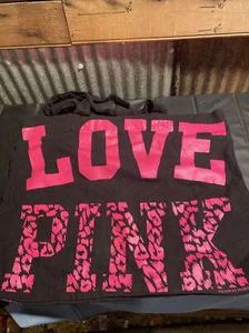 ROSA Victoria Secret Grande Doble Manija Negro Bolso de Lona AMOR ROSA Playa - Imagen 1 de 6