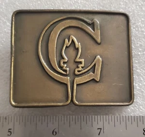Vintage Belt Buckle Unknown Logo Solid Brass - Picture 1 of 3