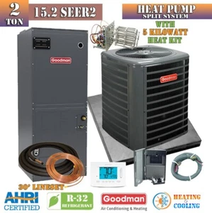 Goodman 2 Ton 15.2 SEER2 AC Heat Pump & Air Handler System with Install Kit R32 - Picture 1 of 10