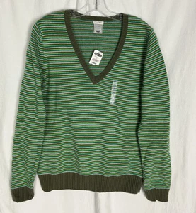 Suéter tejido manga larga a rayas verdes ajuste perfecto para mujer Old Navy talla L - Imagen 1 de 5