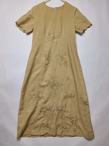 Vintage Retro? Maxi 60er Jahre Damen Größe Small beige bestickt Baumwollmischung - Bild 1 von 20