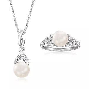 Ross-Simons 8-8.5mm Cult Prl & WTpz Set: Ncklc & Rng in Silver - Picture 1 of 6