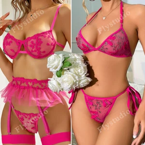 Women's Sexy-Lingerie Set Lace Bra Thong Sleepwear Underwear Nightwear Babydoll - Picture 1 of 167