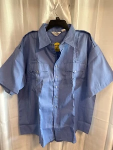 Lion Apparel Mens Blue Short Sleeve Button-Up Shirt 3XL With Pockets 65/35 Poly - Picture 1 of 6