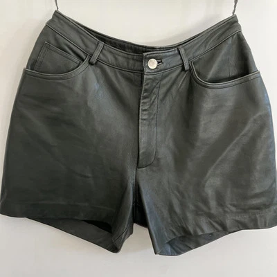 Vintage Vakko Sport 100% Leather Forest Green Hot Pants Shorts Satin Lined Soft - image 1 of 4