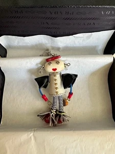 PRADA ROBOT GIRL Silver Gold Tone Metal Keychain Bag Charm W/Box - Picture 1 of 3