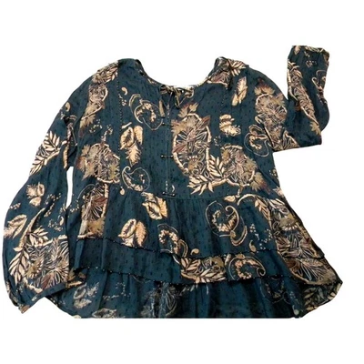 Blusa Campesina Floral Boho William Rast Para Mujer Tachonada Cuello Atado Top Camisa XL Foto 1 de 4