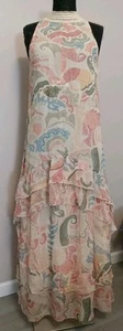 anthropologie Ivory Crochet Neck Pink Multicolor Geometric Tiered Maxi Dress S - Picture 1 of 13