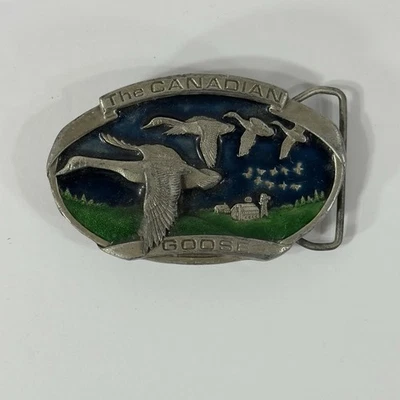 Hebilla de cinturón vintage The Canadian Goose Bergamot Brass Works D-146 1983 caza Foto 1 de 4