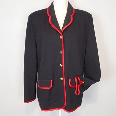 Chaqueta St. John Santana tejida negra roja talla 16 blazer  Foto 1 de 4