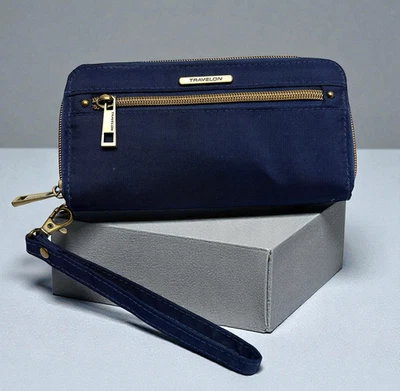 Cartera de viaje Travelon RFID bloqueo seguro identificación nailon azul marino Foto 1 de 4