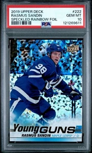 2019-20 Upper Deck Rasmus Sandin Young Guns Speckled Rainbow Foil #222 PSA 10 💎 - Picture 1 of 3