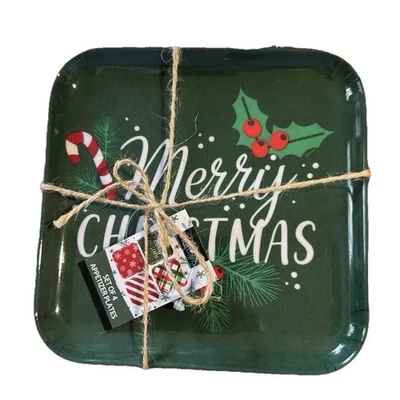 Christmas Plates 6" Appetizer, Children's Snack Dessert Multicolor Set/4 Square - Image 1 of 3