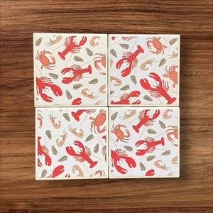 Juego de 4 coloridos remaches posavasos de azulejos de cerámica de ~4" para criaturas marinas - Imagen 1 de 4