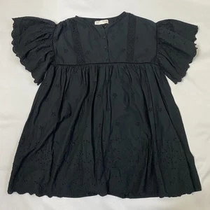 Zara Girls Black Eyelet Dress Size 11-12, Short Sleeve Flutter Drop Waist - Picture 1 of 13