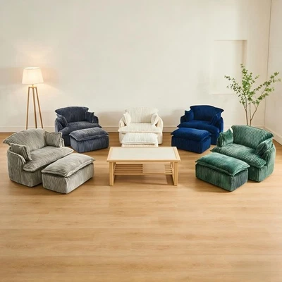 Sofá individual comprimido 47,2", tela pana, sin montaje con otomana y pastilla Foto 1 de 4