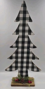 HL Weihnachtsdeko - Büffel Karo schwarz & weiß Holz Baum 18 Zoll - Bild 1 von 5