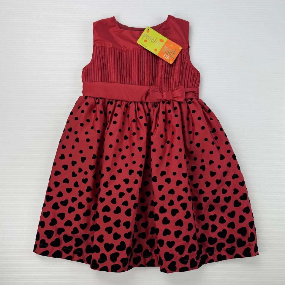 Penelope Mack Girls Dress 4T Red Black Heart Print Party Holiday NWT - Image 1 of 4
